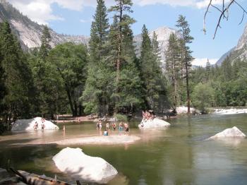 Royalty Free Photo of People in Yosemite River
