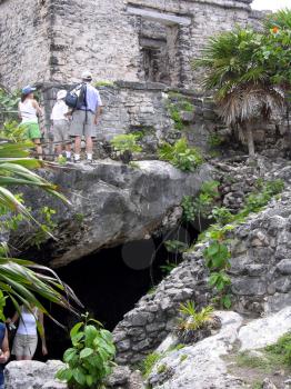 Royalty Free Photo of People at Mayan Ruins