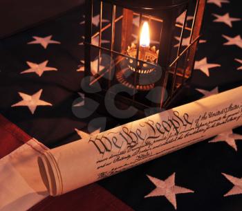 Royalty Free Photo of the US Constitution and American Flag