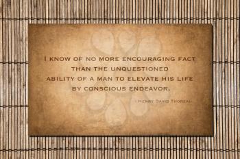 Henry David Thoreau's (1817 - 1862 quote about hard work: I know of no more encouraging fact than the unquestioned ability of a man to elevate his life by conscious endeavor