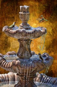 Royalty Free Photo of Hummingbirds in the fountain