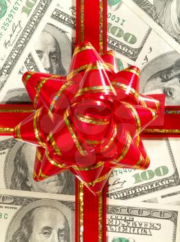 Royalty Free Photo of a Money Background With a Bow