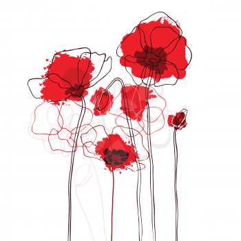 Red poppies on a white background. Vector illustration.