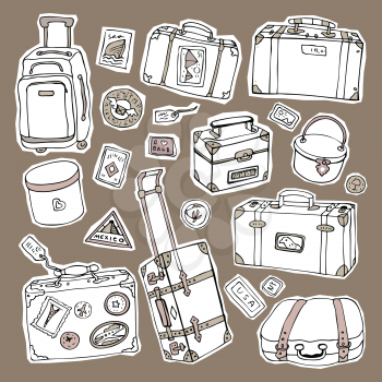 Vector Collection of vintage suitcases. Travel Illustration isolated.