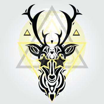 Deer head Tribal pattern. Polynesian tattoo style. Vector illustration.