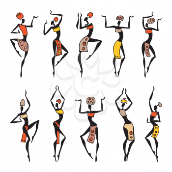 African American dancers. Dancing woman in traditional ethnic style. Vector Illustration.