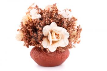 Flowers in vase isolated on white background.
