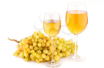 Wine and grapes isolated on white background.