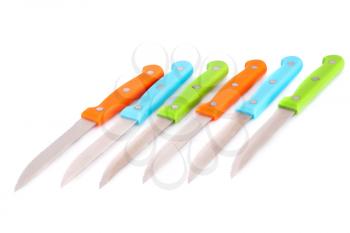 Set of colorful knives  isolated on white background.