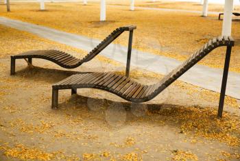 Two wooden comfortable benches in Brussel, Belgium