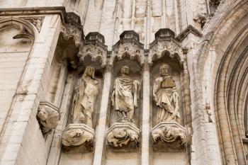 The facade of the Cathedral of St. Michael and St. Gudula in Brussels, Belgium.
