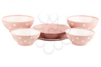 Plastic plates and bowls isolated on white background.