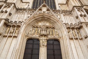 The facade of the Cathedral of St. Michael and St. Gudula in Brussels, Belgium.