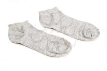 The pair of gray socks isolated on white background.