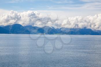 Landscape with fjord and mountains in Norway.