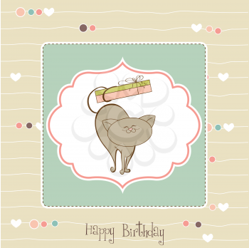 Royalty Free Clipart Image of a Cat on a Birthday Greeting