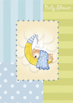 Royalty Free Clipart Image of a Baby Shower Invitation With a Bear on a Moon