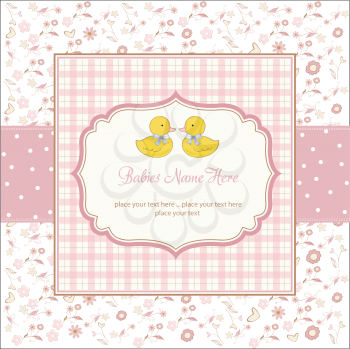 Royalty Free Clipart Image of a Baby Announcement With Two Ducks