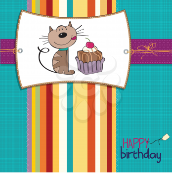 Royalty Free Clipart Image of a Birthday Greeting With a Cat