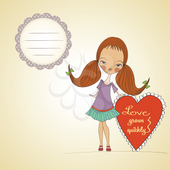 Royalty Free Clipart Image of a Girl and a Valentine