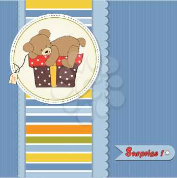 Royalty Free Clipart Image of a Surprise Card With a Bear on a Gift