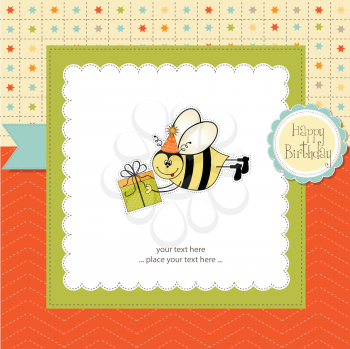 Royalty Free Clipart Image of a Birthday Card With a Bee on It