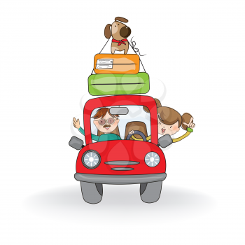 Royalty Free Clipart Image of a Man and Woman Travelling in a Car