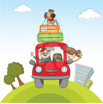 Royalty Free Clipart Image of a Family Leaving on a Holiday