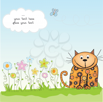 Royalty Free Clipart Image of a Cat on a Card