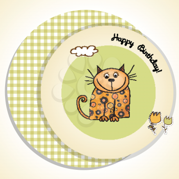 Royalty Free Clipart Image of a Cat on a Birthday Card
