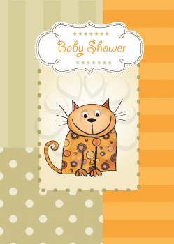 Royalty Free Clipart Image of a Cat on a Baby Shower Card