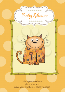 Royalty Free Clipart Image of a Baby Shower Card With a Cat on It