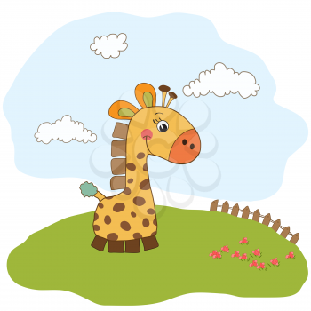 Royalty Free Clipart Image of a Giraffe on a Hill
