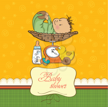 baby boy weighed on the scale, vector illustration