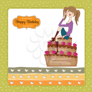sexy young woman sitting on a big cake, vector illustration