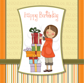young girl with gift, vector illustration