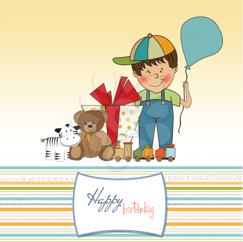 birthday greeting card with little boy and presents