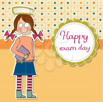 funny young student girl before exam, vector illustration