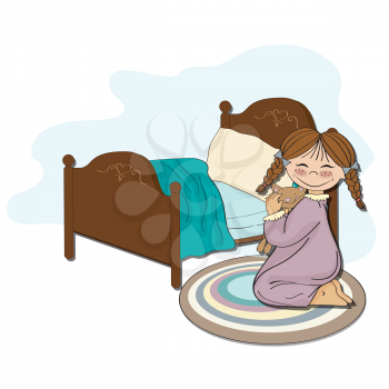 little girl is preparing for sleep, illustration in vector format