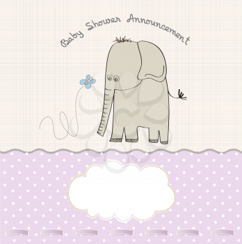 Royalty Free Clipart Image of a Baby Shower Card With an Elephant and Butterfly