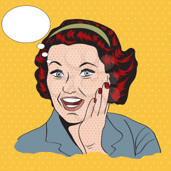 happy woman with message, commercial retro clipart illustration