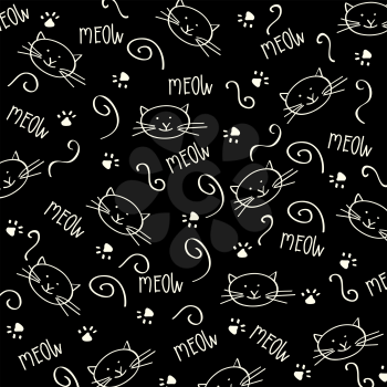 Cartoon seamless pattern with cute cats, vector format