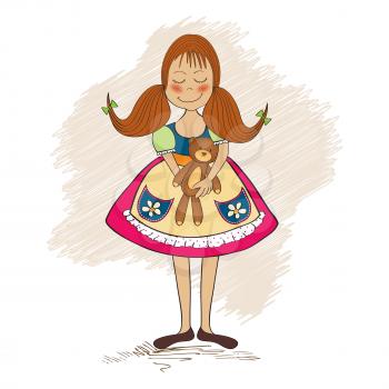 little girl  with her teddy bear, vector illustration