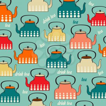 Seamless pattern with vintage Kettles, vector illustration