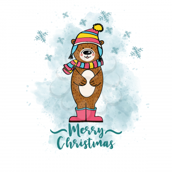 Doodle Christmas card with dressed bearl, eps10
