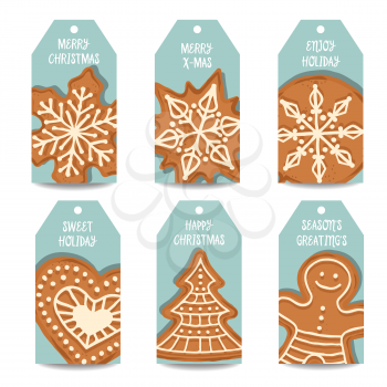 Christmas labels collection with gingerbread, isolated items on white background, eps10