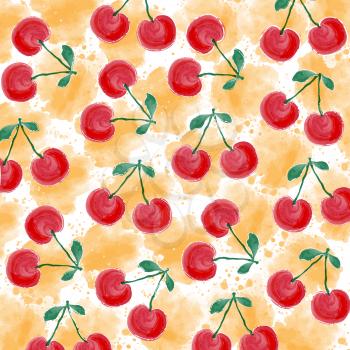 watercolor summer background with cherries