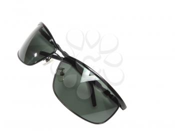 Collection (set) of black men sunglasses isolated on white background.