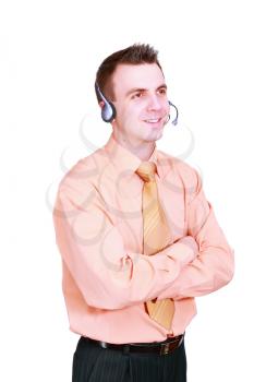 Portrait of operator call-centre on white background.  Isolated over white