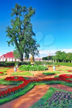 Garden of Monplaisir palace. Peterhof, Russia